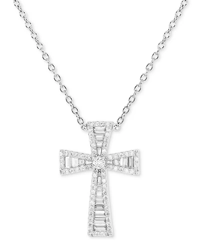 Cubic Zirconia Baguette & Round Cross 18" Pendant Necklace