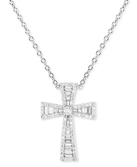 Cubic Zirconia Baguette & Round Cross 18" Pendant Necklace