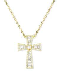 Cubic Zirconia Baguette & Round Cross 18" Pendant Necklace