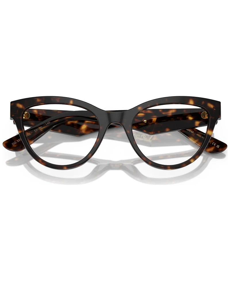 Dolce&Gabbana Women's Butterfly Eyeglasses, DG3372 52