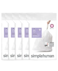 Simplehuman Code M 100pk Custom Fit Liners with 5 Quick Dispense Packs, 45L Kitchen Trash Bag Liners