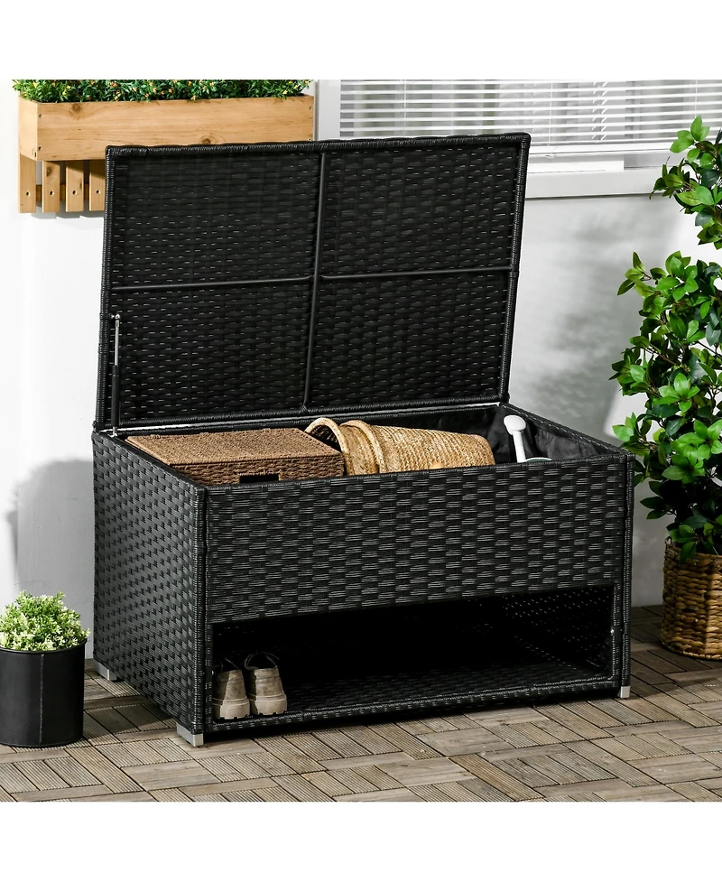 Outsunny Deck Box w/ Outdoor Towel/Shoe Rack, Inner Liner