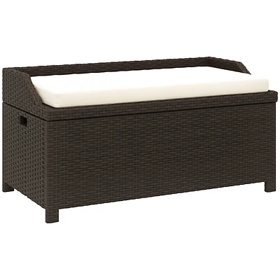 Outsunny Wicker Storage Bench Deck Box with Comfortable Cushion