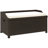 Outsunny Wicker Storage Bench Deck Box with Comfortable Cushion