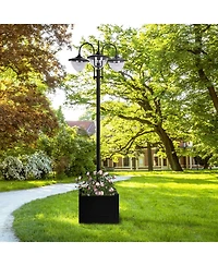 Outsunny 3-head Solar Lamp Post with Planter, Outdoor Led Lighting,