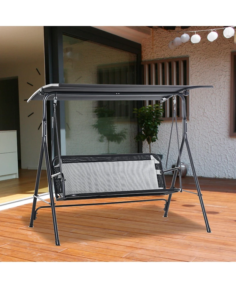 Outsunny Patio Swing Chair with Canopy, Seats 2 Adults Loveseat Bench with Adjustable Tilt Canopy, Armrests, A-Frame Steel