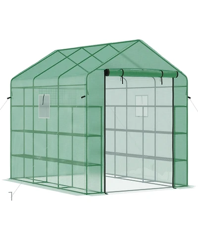 Outsunny Portable Walk-in house with Zipper Door, Shelf,