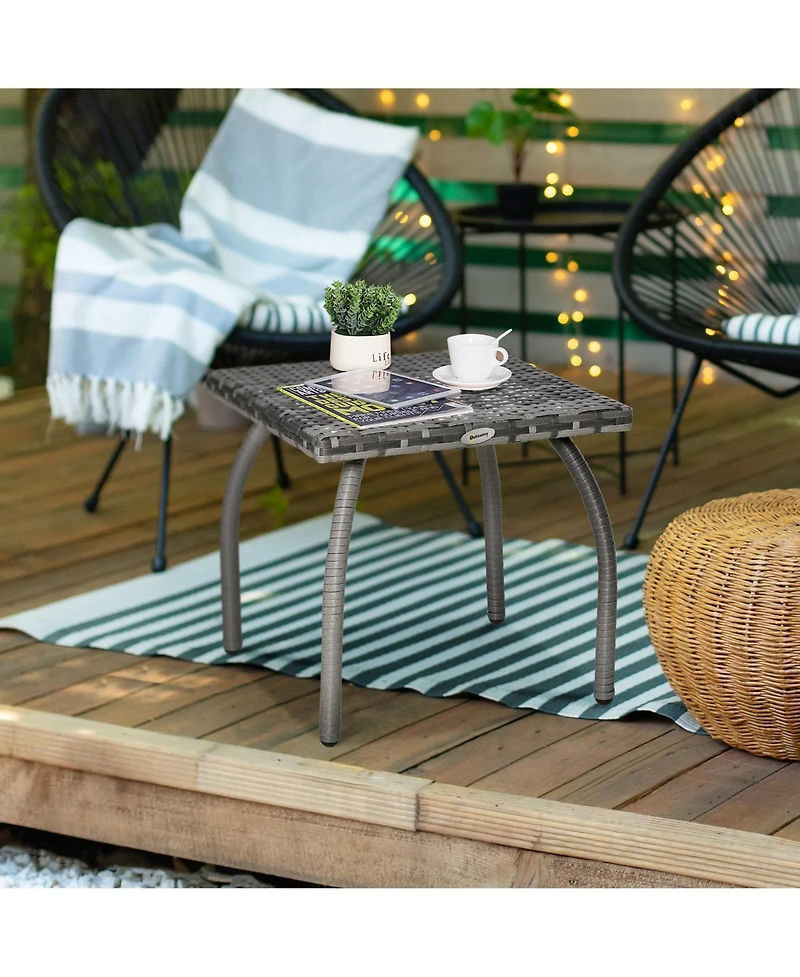 Outsunny Rattan Wicker Side Table, End Table with All-Weather Material for Outdoor, Garden, Balcony, or Backyard, Gray