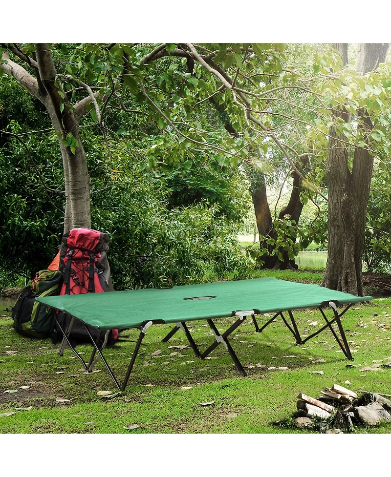 Outsunny 2 Person Camping Cot for Adults w/ Bag, Hunting Fishing Trip Bed,