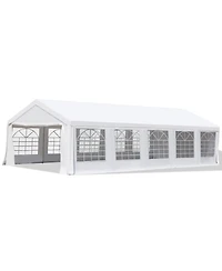 Outsunny 16' x 32' Large Outdoor Carport Canopy Party Tent with Removable Protective Sidewalls & Versatile Uses, White