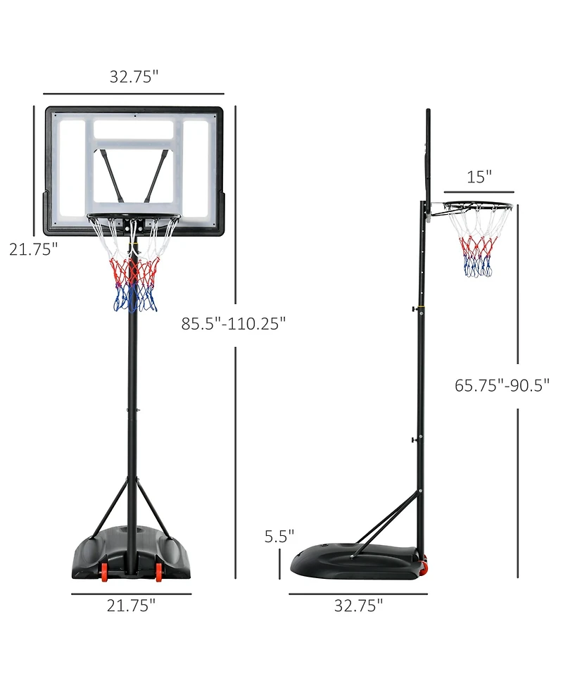Soozier Portable Basketball Sd & Height Adjustable with Fillable Bottom Base