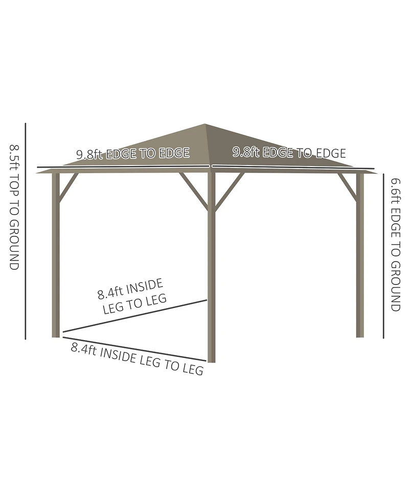 Outsunny Patio Gazebo 10' x 10', Netting & Curtains, Steel Slat Rain Canopy, Hardtop Roof, Hanging Hooks, Rust Resistant Aluminum Frame for Outdoor, G