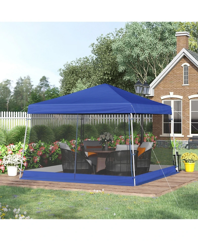 Outsunny 10' x 10' Pop Up Canopy, Foldable Canopy Tent with Carrying Bag, Mesh Sidewalls and 3-Level Adjustable Height for Outdoor, Garden, Patio, Par