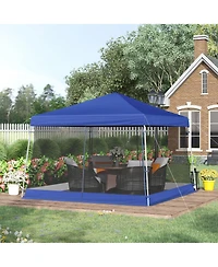 Outsunny 10' x 10' Pop Up Canopy, Foldable Canopy Tent with Carrying Bag, Mesh Sidewalls and 3-Level Adjustable Height for Outdoor, Garden, Patio, Par