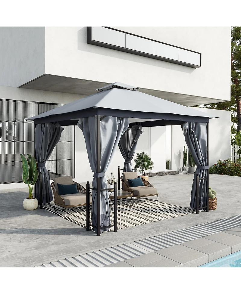 Outsunny 13' x 11' Patio Gazebo, Fancy Steel, 2 Tier Roof,