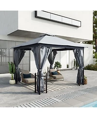 Outsunny 13' x 11' Patio Gazebo, Fancy Steel, 2 Tier Roof,
