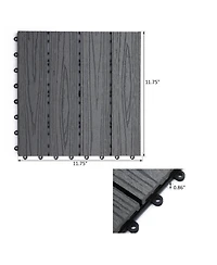 Outsunny 12" 11pc Wood-Plastic Composite Flooring Deck Interlocking Tiles