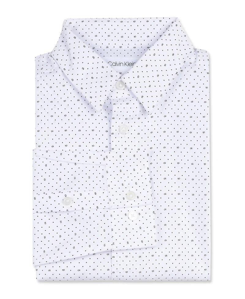 Calvin Klein Big Boys Husky Slim-Fit Stretch Logo Dot-Print Dress Shirt
