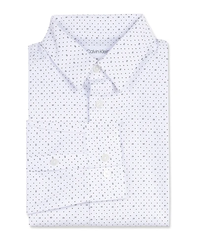Calvin Klein Big Boys Husky Slim-Fit Stretch Logo Dot-Print Dress Shirt