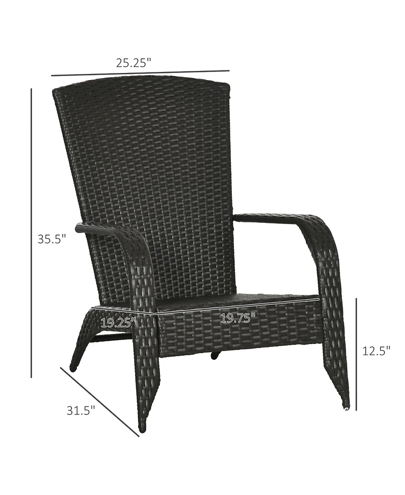 Outsunny Patio Wicker Adirondack Chair, Outdoor All-Weather Rattan Fire Pit Chairs w/ Soft Cushions, Tall Backrest, Tilted Seat, and Comfortable Armre