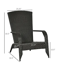Outsunny Patio Wicker Adirondack Chair, Outdoor All-Weather Rattan Fire Pit Chairs w/ Soft Cushions, Tall Backrest, Tilted Seat, and Comfortable Armre