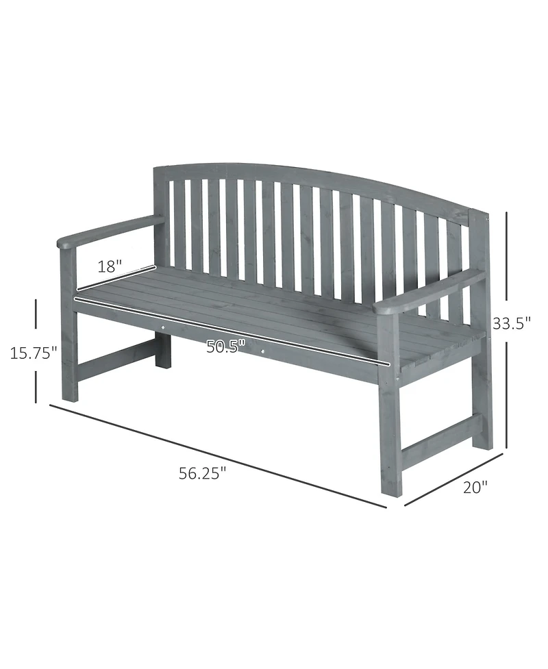 Outsunny 56" Outdoor Wood Bench, 2-Seater Wooden Garden Bench with Slatted Seat, Backrest & Arm Rests for Patio, Porch, Poolside, Balcony, Gray