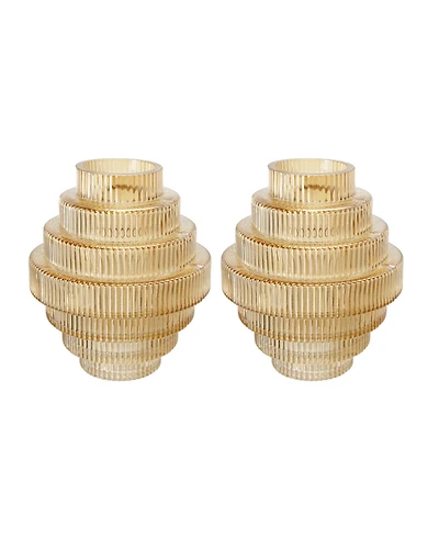 Ab Home Ribbed Geometric Glass Vase, Set of 2