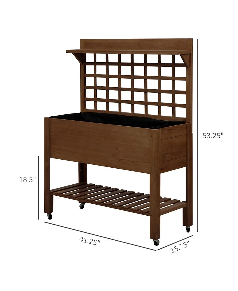 Outsunny 41" Raised Garden Bed with Wheels, Trellis, Storage Shelves,