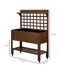 Outsunny 41" Raised Garden Bed with Wheels, Trellis, Storage Shelves,