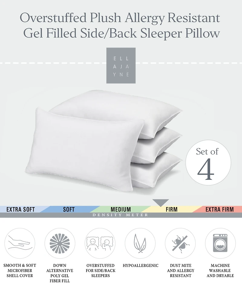 Ella Jayne Signature Plush Allergy-Resistant Firm Density Side/Back Sleeper Down Alternative 4-Pack Pillow