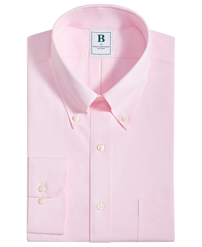 Men's Regular Fit Non-Iron Polo Button-Down Collar Solid Pinpoint Dress Shirt
