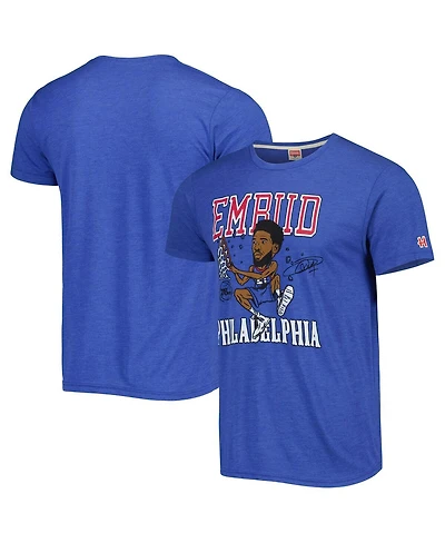 Men's Homage Joel Embiid Royal Philadelphia 76ers Caricature Tri-Blend T-shirt