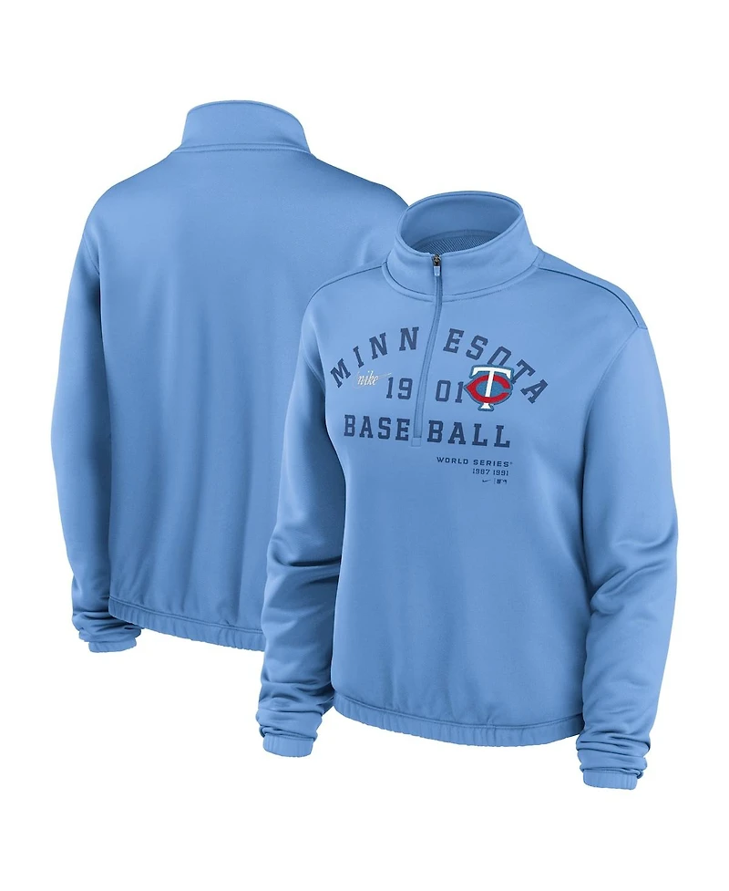 Women's Nike Light Blue Minnesota Twins Rewind Splice Half-Zip Sweatshirt