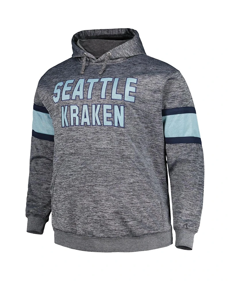 Men's Heather Charcoal Seattle Kraken Big and Tall Stripe Pullover Hoodie