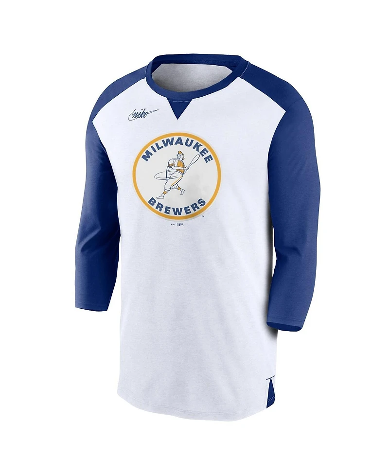 Men's Nike White, Royal Milwaukee Brewers Rewind 3/4-Sleeve T-shirt