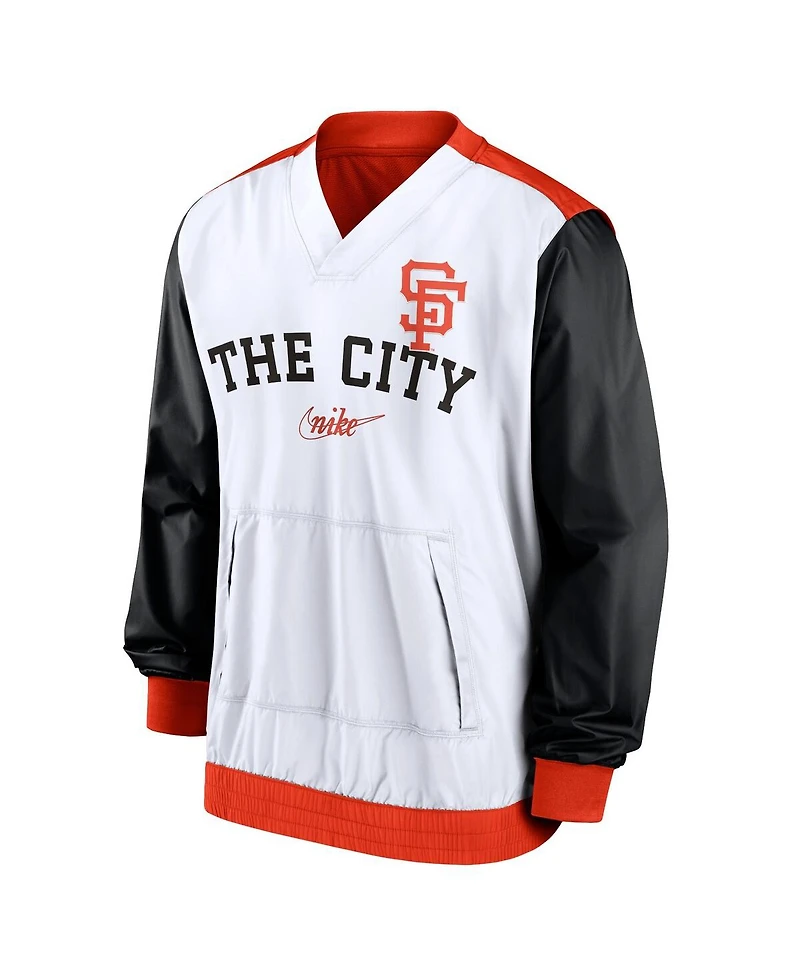 Men's Nike White, Orange San Francisco Giants Rewind Warmup V-Neck Pullover Jacket