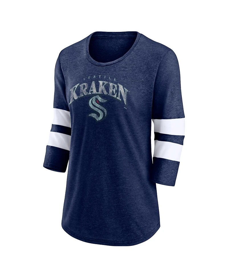 Men's Fanatics Heather Navy Seattle Kraken Special Edition 2.0 Barn Burner 3/4 Sleeve T-shirt