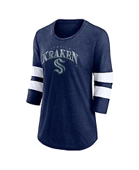 Men's Fanatics Heather Navy Seattle Kraken Special Edition 2.0 Barn Burner 3/4 Sleeve T-shirt
