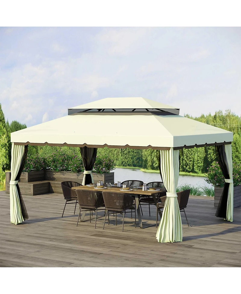 Outsunny 10' x 13' Gazebo, Aluminum, Mesh, 2 Tier Polyester Roof