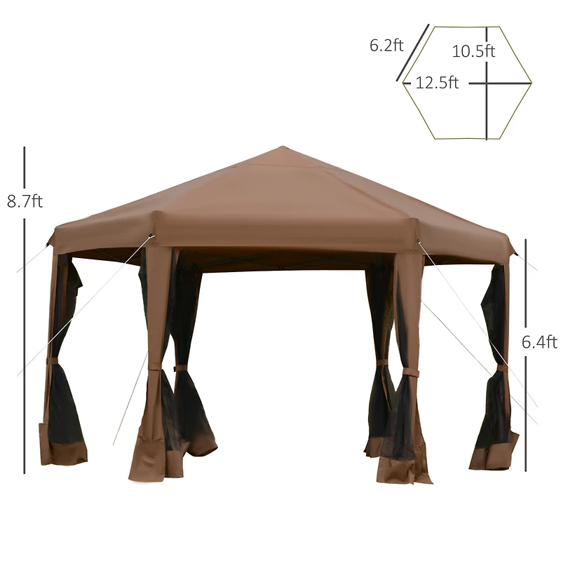 Outsunny 13' x 13' Pop Up Hexagonal Canopy Tent w/ Mesh Sidewalls