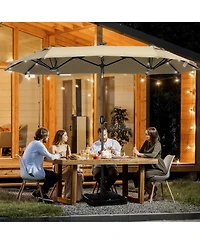 Outsunny 10' Double-Sided Patio Umbrella with Solar Lights and Sandbag Base, Outdoor Table Umbrella with Push Button Tilt, Crank, 2 Vent for Garden, D