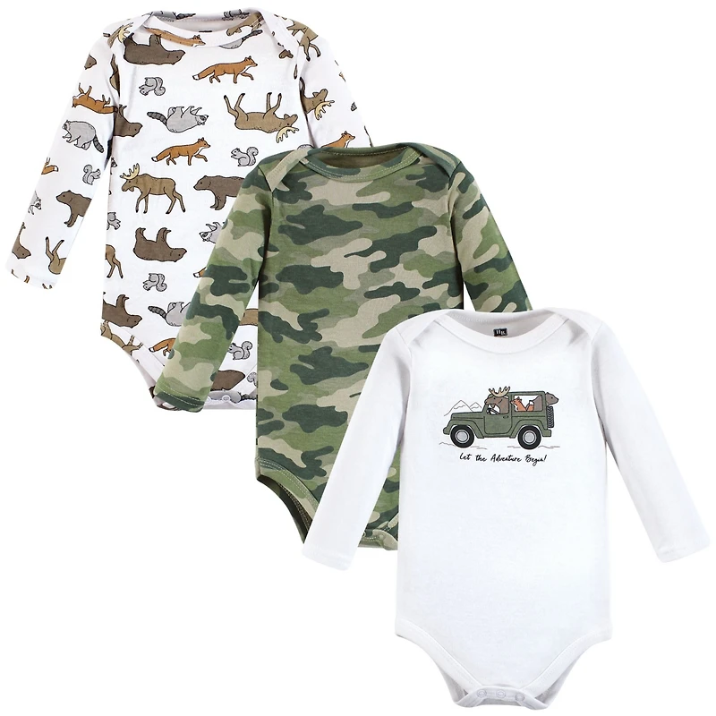Hudson Baby Boys Cotton Long-Sleeve Bodysuit 3Pk