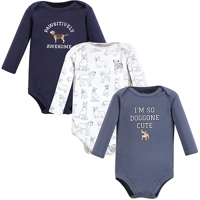 Hudson Baby Baby Boys Hudson Cotton Long-Sleeve Bodysuits Dogs 3-Pack, 6-9 Months