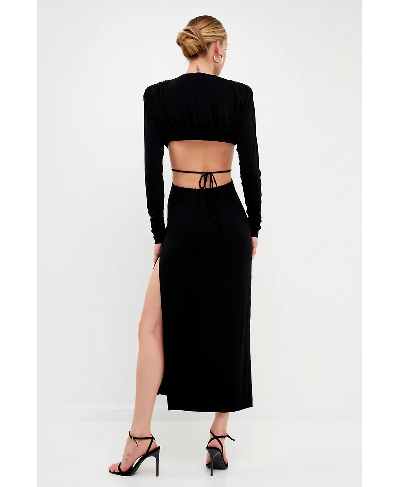 Grey Lab Women's Crossed Open Back Long Jersey Dress