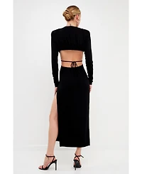 Grey Lab Women's Crossed Open Back Long Jersey Dress