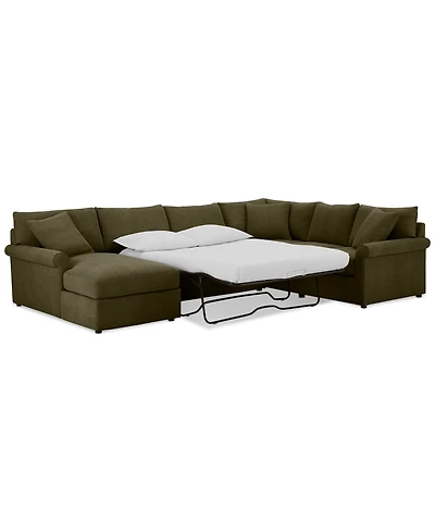 Closeout! Wrenley 138" 3-Pc. Fabric Sectional Chaise Sleeper Sofa, Created for Macy's