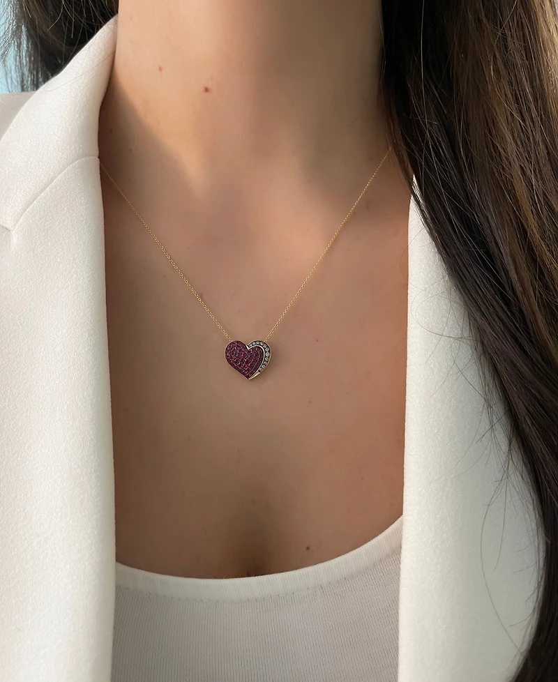 Le Vian Godiva x Le Vian Strawberry and Chocolate Heart Pendant Necklace Featuring Passion Ruby (3/4 ct. t.w.) & Chocolate Diamond (1/10 ct. t.w.) in