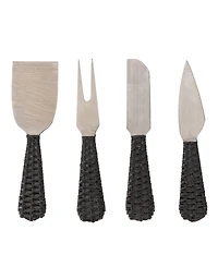 Artifacts Trading Company Rattan Stainless Steel 4 Piece Cheese Knives Set with Gift Box