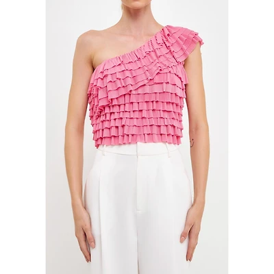 endless rose Women's Ruffled One-shoulder Top