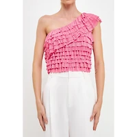endless rose Women's Ruffled One-shoulder Top